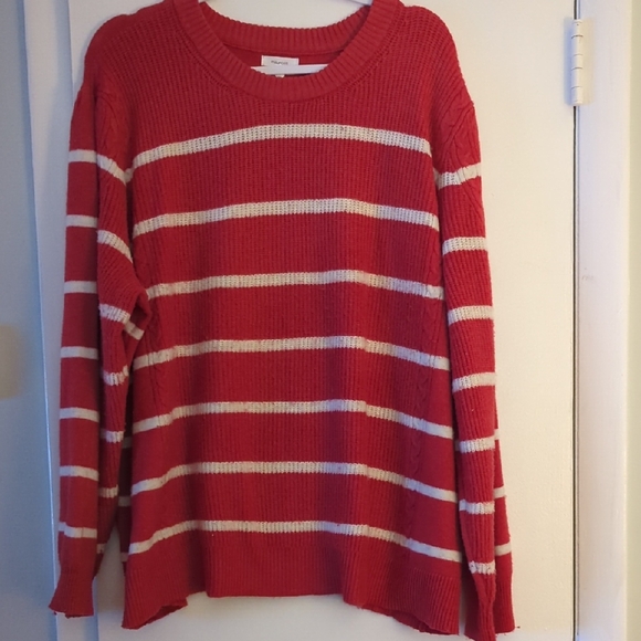 Maurices Red and White Striped Crew Neck Sweater - Picture 1 of 5
